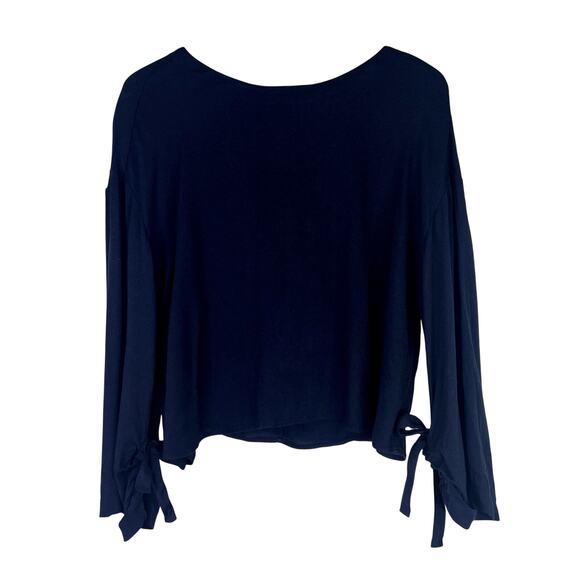 FRAME Denim Navy Long Sleeve Blouse Cinch Tie Cuff Tie Neck Viscose MEDIUM - Picture 1 of 6